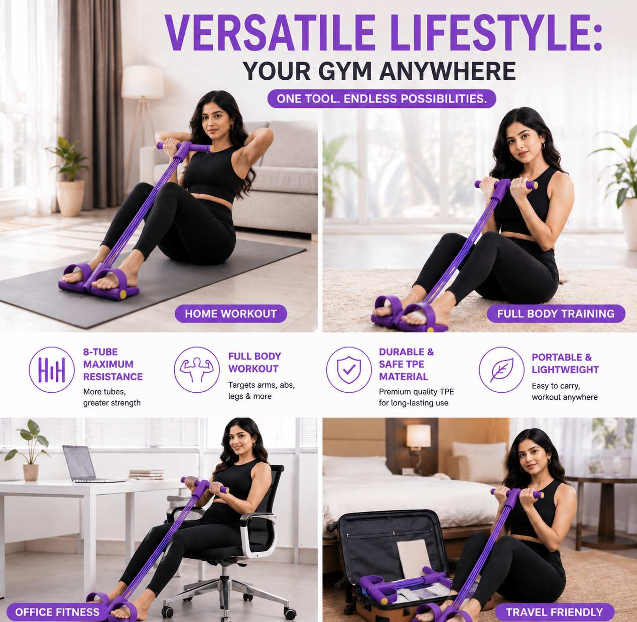 6 Tube Pedal Resistance Band Trainer