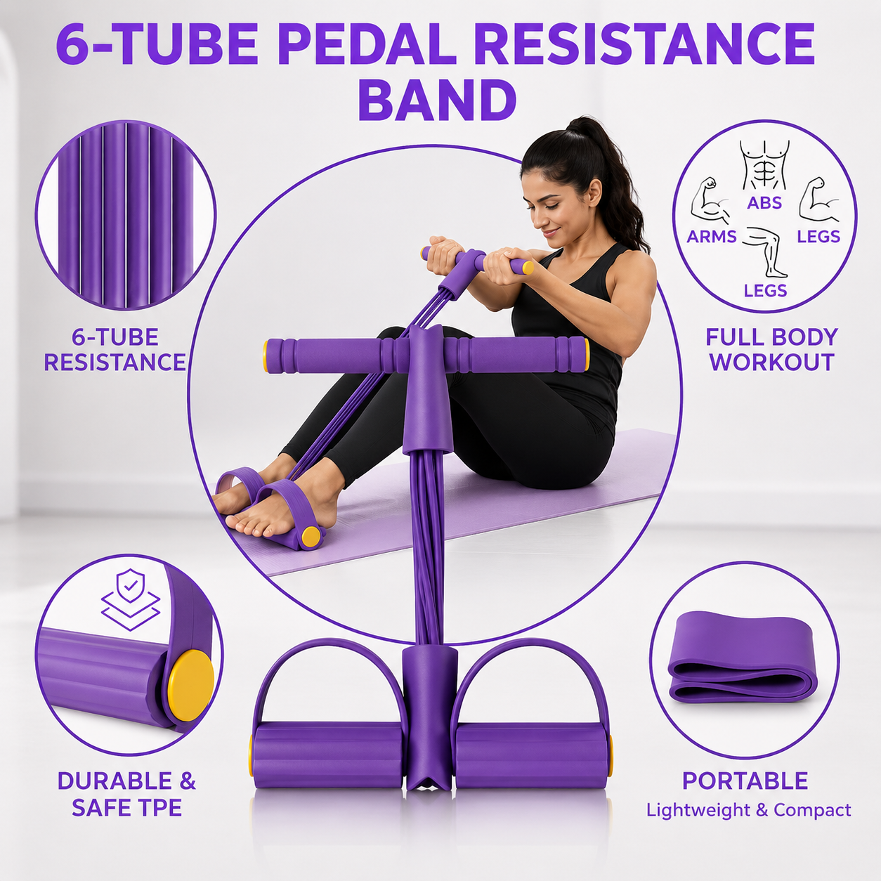 6 Tube Pedal Resistance Band Trainer